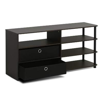 Modern Walnut Wood TV Stand with Storage Bins for 55-Inch TV