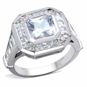 Slickblue Sterling Silver Rhodium Ring - Clear CZ, Square Halo Setting, Women's Engagement Jewelry, Size 5-10 - 1 of 4