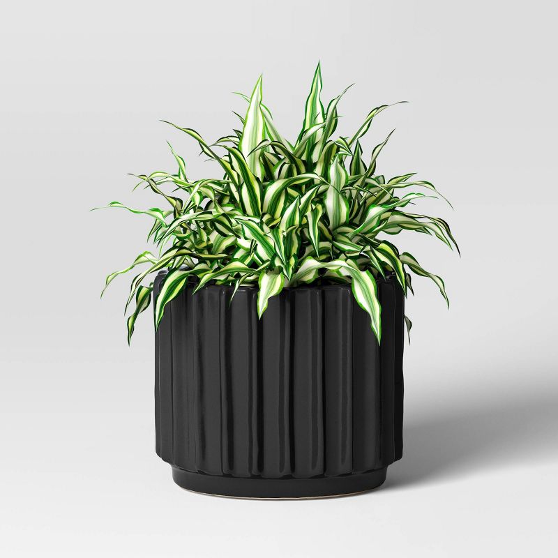 Geared Ceramic Indoor Outdoor Planter Pot Charcoal - Threshold™, 4 of 6
