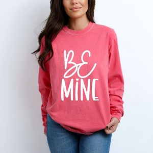 Simply Sage Market Women's Be Mine Words Long Sleeve Garment Dyed Tee - 1 of 4