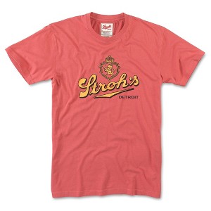 Mens Stroh's Beer Detroit Retro Logo w/ Crest Brass Tacks T-Shirt - 1 of 2