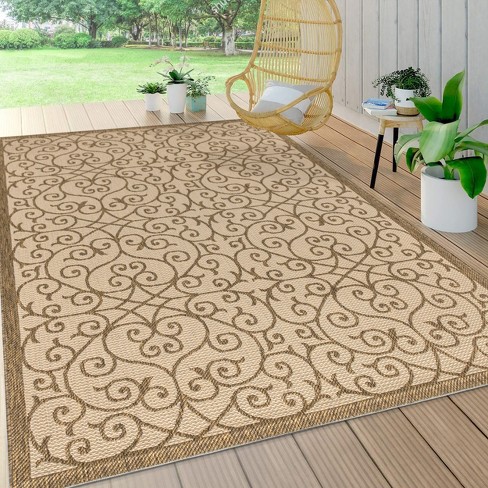 3'x5' Madrid Vintage Filigree Textured Weave Indoor/Outdoor Area Rug, Beige/Brown - Jonathan Y