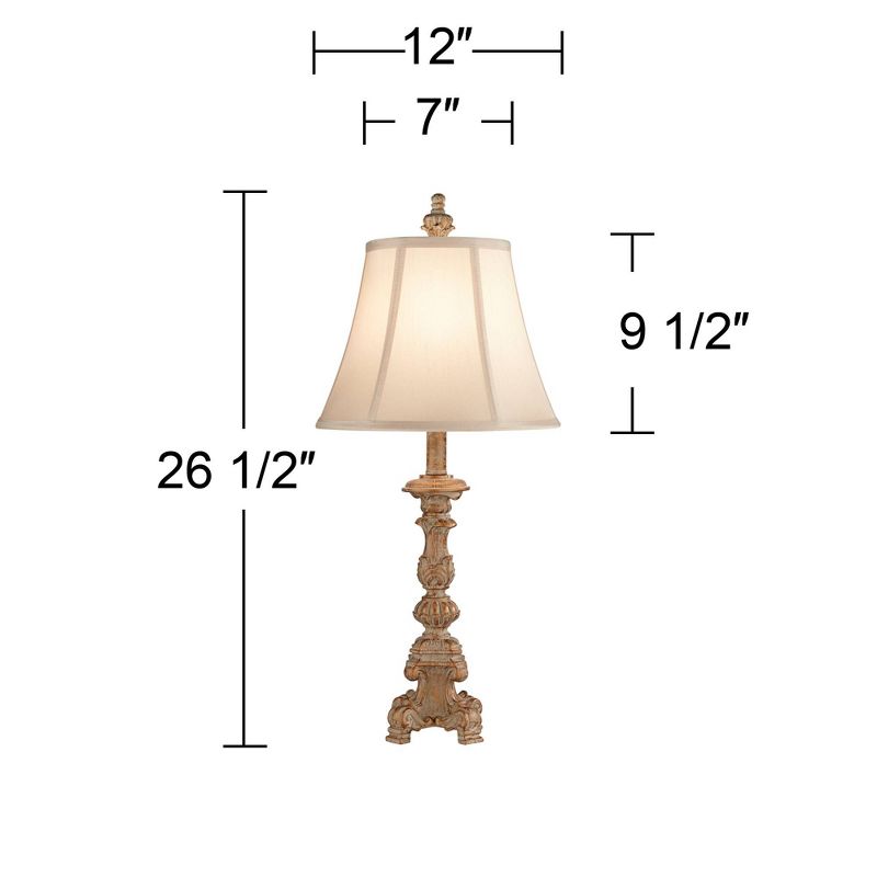 Regency Hill Elize Traditional Table Lamps 26 1/2" High Set of 2 Whitewashed Candlestick with Table Top Dimmers Beige Shade for Bedroom Living Room, 4 of 10