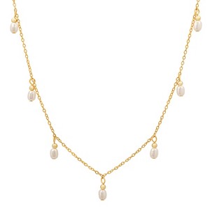 Sterling Silver Dangling Pearl Charm Choker Necklace - 1 of 2