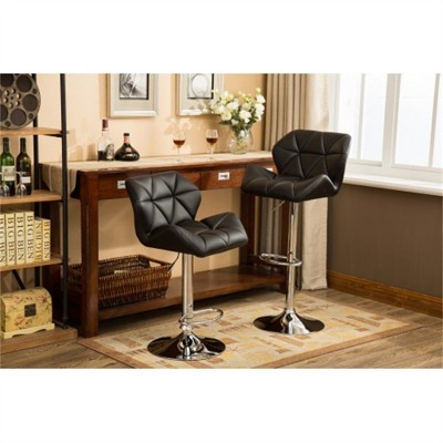 SKRAN Set of 2 Diamond Tufted Swivel Seat Stool, Contemporary Adjustable Height Hydraulic Bar Stools, Faux Leather for Kitchen, Home Bar