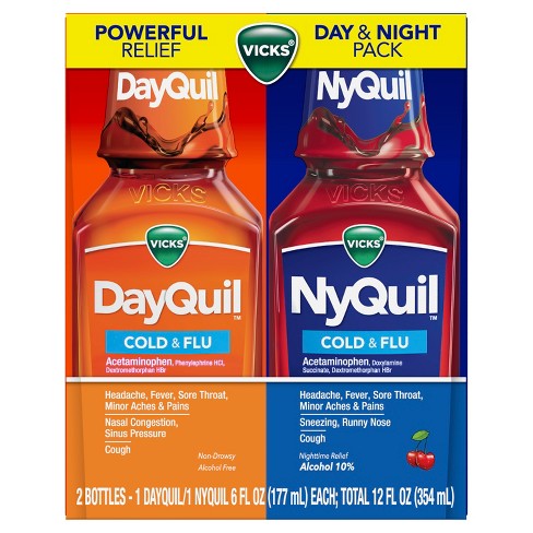 Vicks DayQuil & NyQuil Cherry Cold & Flu Liquid Combo, Cherry Flavor, 2 x 6 FL OZ - image 1 of 3