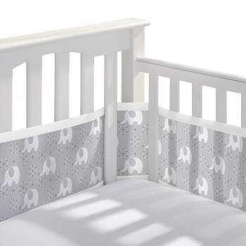 BreathableBaby Breathable Mesh Crib Liner - Classic Collection - Peaceful Elephant Gray
