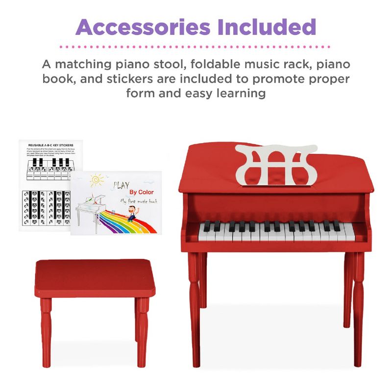 Best Choice Products Kids Classic 30-Key Mini Piano w/ Lid, Bench, Folding Music Rack, Song Book, Stickers, 5 of 9