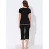 cheibear Women's Round Neck Loungewear with Capri Pants Pajama Set - 3 of 4