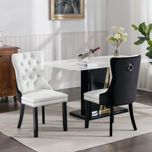 A&A Furniture,Nikki Collection Modern,High-end Tufted Solid Wood Contemporary PU and Velvet Upholstered Dining Chair2 Pcs Set,White+Black - 1 of 4