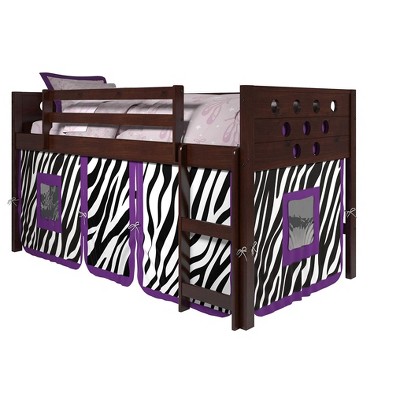 Donco Kids Circles Twin Cappuccino Low Loft Bed With Zebra Print Tent