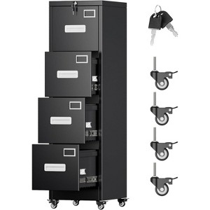 AOBABO Metal File Storage Cabinet With 4 Drawer And Lock,File Cabinet With Name Card Holder For A4 Letter/legal Size, Assembly Required, Black - 1 of 4
