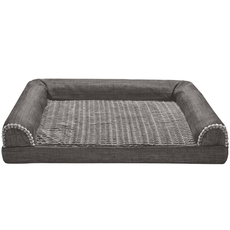 FurHaven Luxe Fur & Performance Linen Memory Foam Sofa Dog Bed, 4 of 6