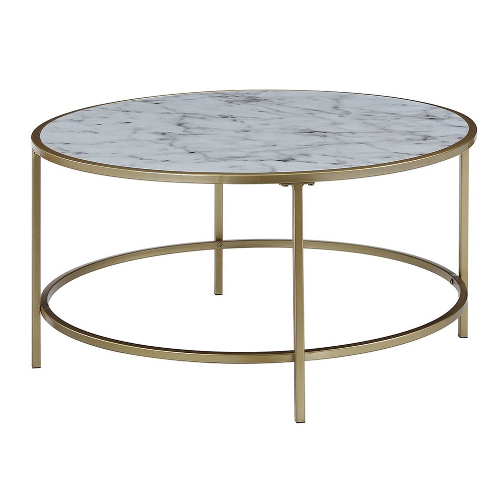 Photos - Coffee Table Gold Coast Faux Marble Round  White Faux Marble/Gold Frame - B