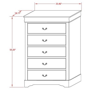 Metallic Gold Mid-Century 5-Drawer Wooden Chest