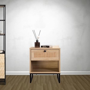 FONTOI End Tables Coastal Modern with Drawer and Open Shelf Black Metal Legs Side Table for Indoor Daily Storage Accent Furniture, Wood, 19"*18"*5" - 1 of 4