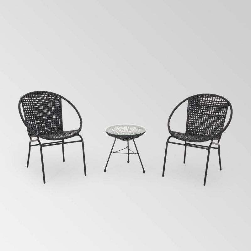 Java 3pc Faux Rattan Chat Set - Black - Christopher Knight Home, 3 of 8