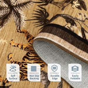 Acekool Washable Tiger Area Rug, Non-Slip Low Pile Botanical Animal Print Carpet for Living Room Bedroom Nursery Office, Soft & Foldable - 1 of 4