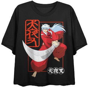 Inuyasha Wielding Sword Women’s Black Crop- - 1 of 1