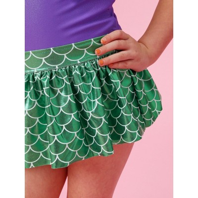 RuffleButts Girls UPF50+ Big Bow Skirted One Piece - Shiny Mermaid Princess, 6 — фото 6