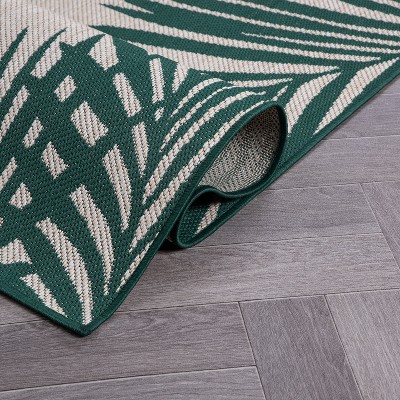 Tropical Palm Floral Green Synthetic 2'x7' Indoor/Outdoor Rug