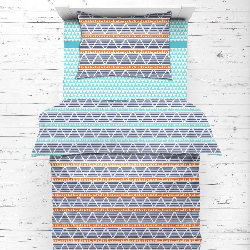 Bacati - Liam Aqua/Orange/Navy Triangles Muslin 4 pc Toddler Bedding Set, 5 of 9