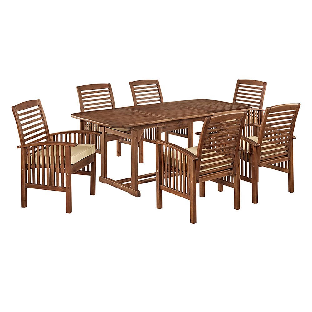 7pc Acacia Patio Dining Set with Cushions - Dark Brown - Saracina Home