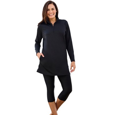 Swim 365 Women's Plus Size Chlorine Resistant Long-Sleeve Mock Neck Swim Tee