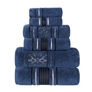 Zero Twist Cotton Solid and Floral Jacquard 6 Piece Bathroom Towel Set by Blue Nile Mills - 1 of 4