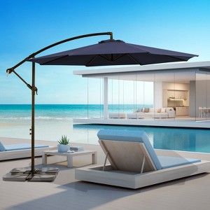 HYLEORY Beeram 120" Round Cantilever Umbrella with Counterweight - 1 of 4