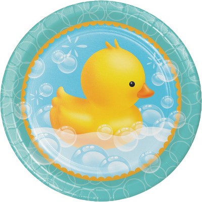  24ct Rubber Duck Bubble Bath Paper Plates Yellow 