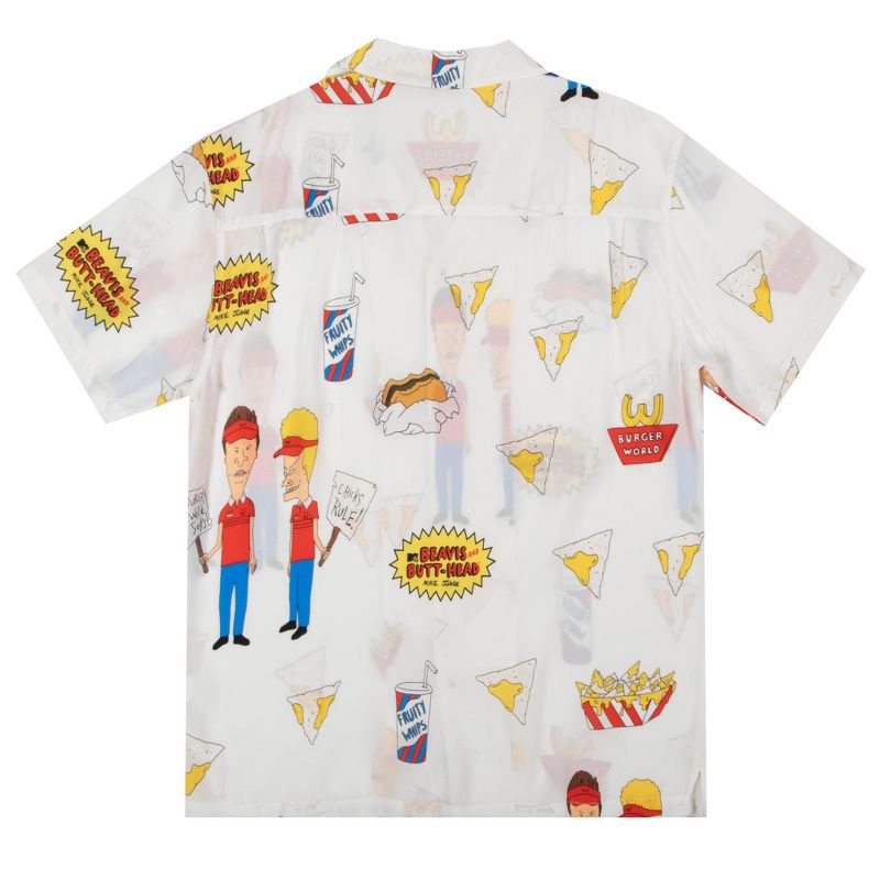 Beavis & Butt-Head Burger World Short Sleeve White Button-Down Shirt, 2 of 6