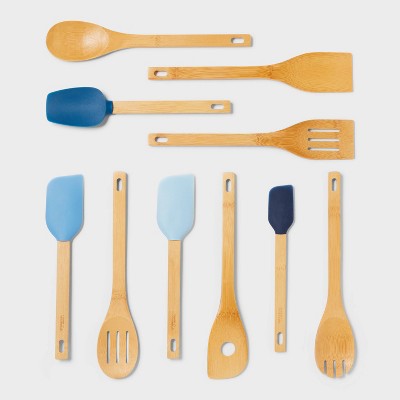 10pc Bamboo Silicone Kitchen Utensil Set Blue - Room Essentials™