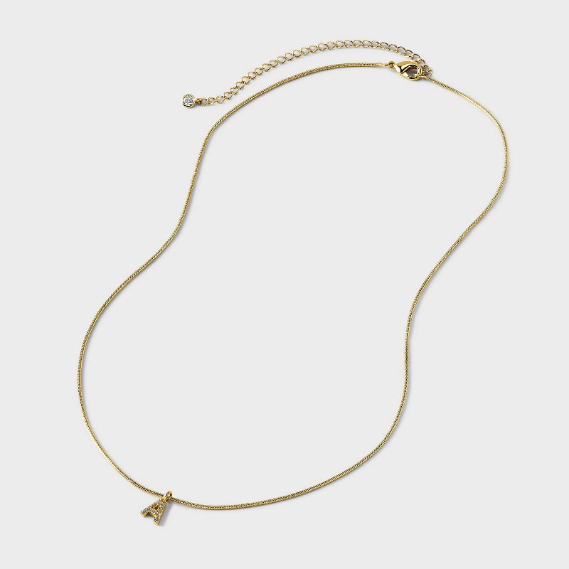 14K Gold Dipped Cubic Zirconia Initial Round Snake Chain Necklace - A New Day™ Gold, 4 of 6