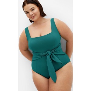 Women's Plus Size Sardinia Tie Front 1 Piece - emerald | CITY CHIC - 1 of 4