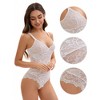 INSPIRE CHIC Women's V-Neck Tummy Control Body Suit Sleeveless Floral Lace Leotard Body Shapers - 3 of 4