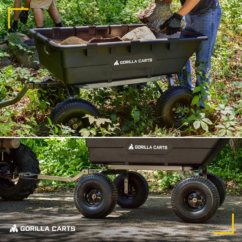 Gorilla Carts Heavy Duty Poly Yard Dump Cart Garden Wagon, Utility Wagon with Easy to Assemble Steel Frame, 1500 Pound Capacity, and 15 Inch Tires, 5 of 7