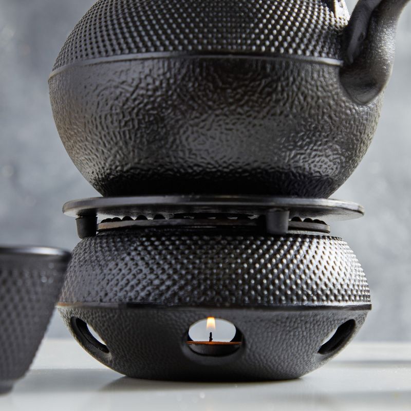 Juvale Hobnail Black Cast Iron Tea Kettle for Stovetop - Japanese Tea Pot Set with Infuser, Trivet, Warmer, 4 Teacups, 40 oz, 3 of 9