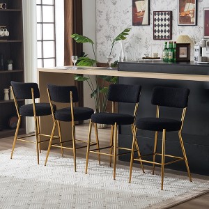 18.9"Set of 2 modern teddy fabric upholstered bar stools - Metal base high stool - Suitable for kitchen,Black+Golden - 1 of 4