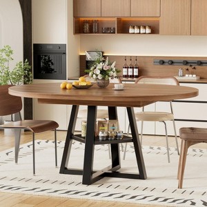 PAKASEPT 43.3''-59'' Extendable Round Dining Table for 4-8, Modern Oval Dining Table with Removable Leaves Space Saving, for Kitchen Living Room - 1 of 4