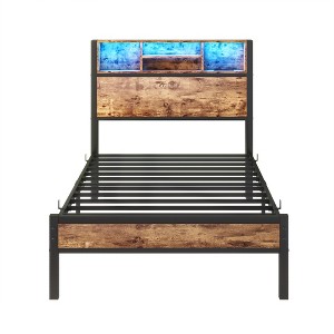 SEVOBAL Beds, Twin Size Metal Platform Bed with Storage Headboard and Charging Station for Modern Bedroom, Brown, 41.14"*13.98"*6.89" - 1 of 4