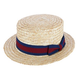 CTM Straw 2 Inch Brim Boater Hat with Navy Band and Elastic Sweatband - 1 of 4