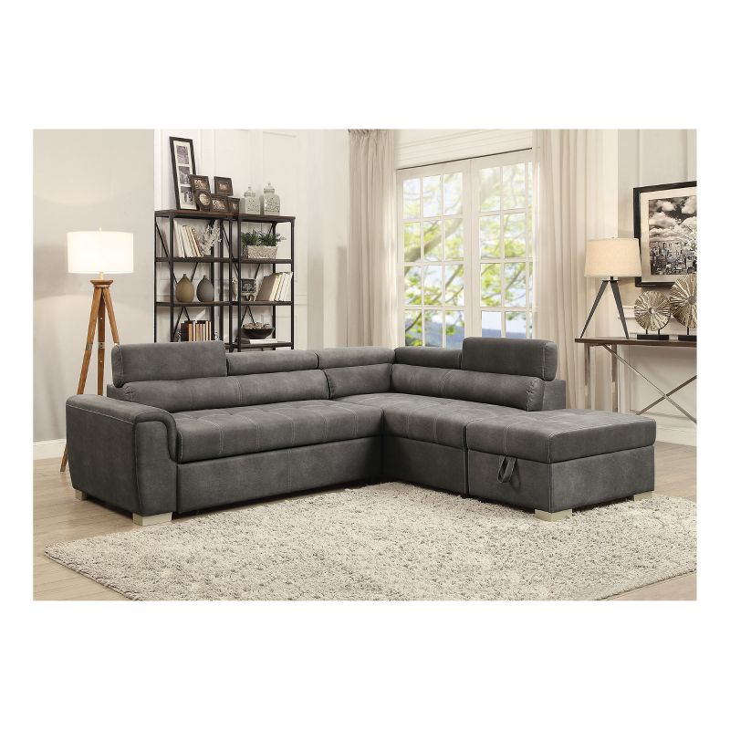 Thelma Sectional Sofa Gray Polished Microfiber - Acme Furniture, 3 of 10