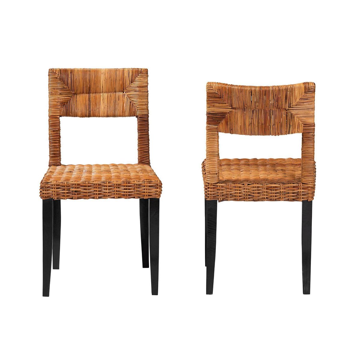bali & pari Manrico Wood and Natural Rattan Dining Chair Dark Brown/Natural Brown: Bohemian Style, Geometric Weave, No Assembly Required - thumbnail 3