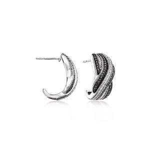 Ross-Simons 0.30 ct. t.w. Black and White Diamond Twisted Striped J-Hoop Earrings in Sterling Silver - 1 of 3