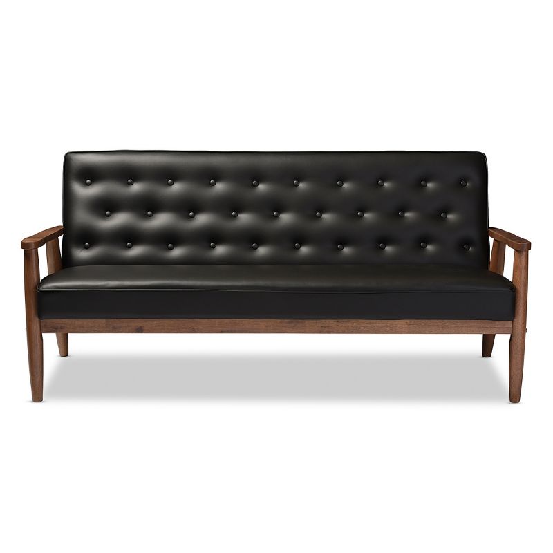 Sorrento Mid-Century Retro Modern Faux Leather Upholstered Wooden 3 Seater Sofa - Baxton Studio, 3 of 7