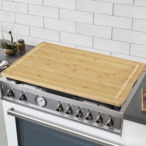 Bamboo Cutting Board, Large Noodle Board with 4 Removable Feet, Juice Groove, Stove Top Covers - 1 of 4