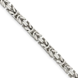 Black Bow Jewelry Men's 5mm, Sterling Silver, Solid Byzantine Chain Necklace - 1 of 4