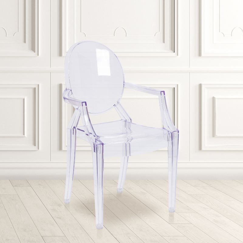 Emma and Oliver 4 Pack Oval Back Ghost Chair - Arms in Transparent Crystal - Stackable Side Chair, 2 of 12