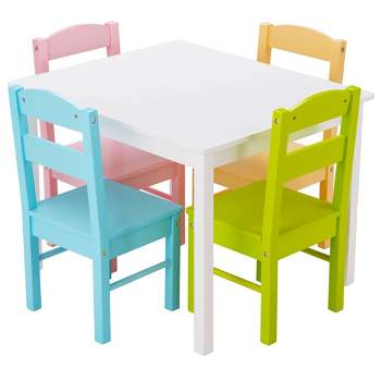Costway 5 Pieces Kids Wood Table & Chair Set for 2-6 Years  Colorful